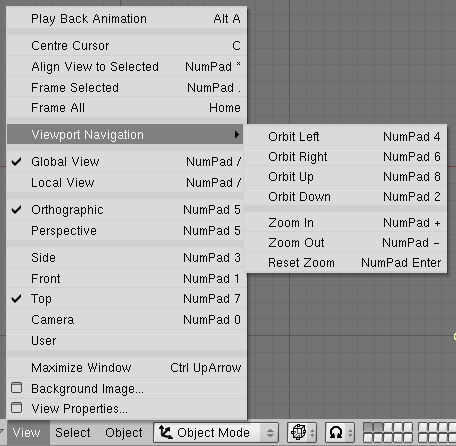 A 3D Viewport's view menu.