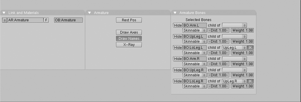 The Edit Buttons window for an armature.